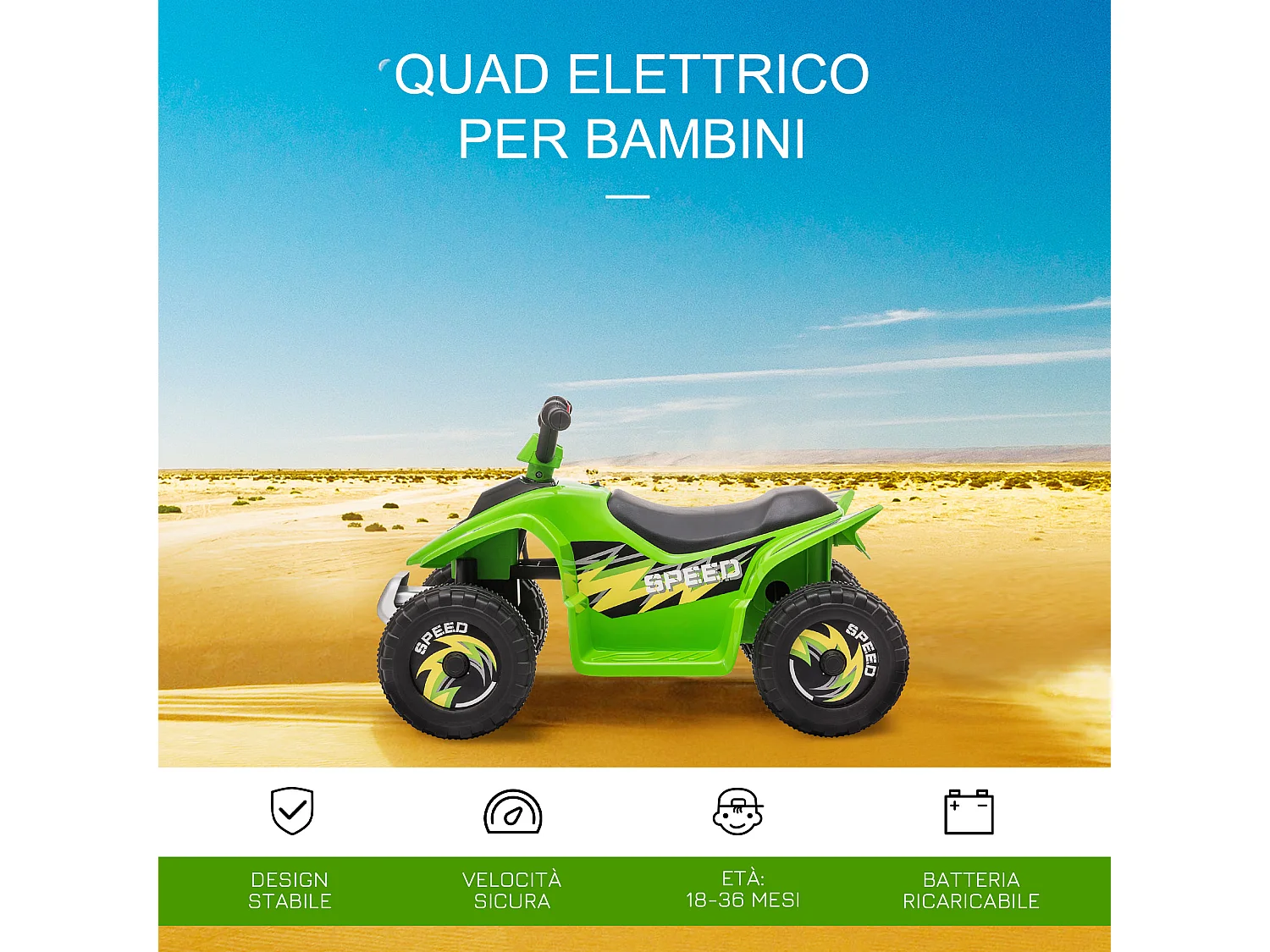 Quad elettrico per bambini 18-36 mesi a 6v verde