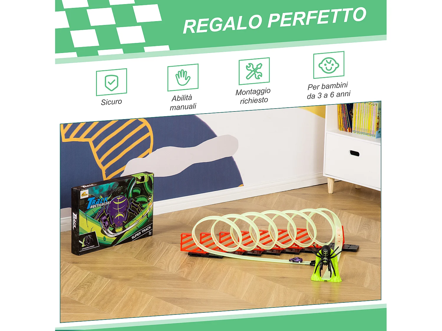 Pista macchinine per bambini 3-6 anni con effetti luminosi