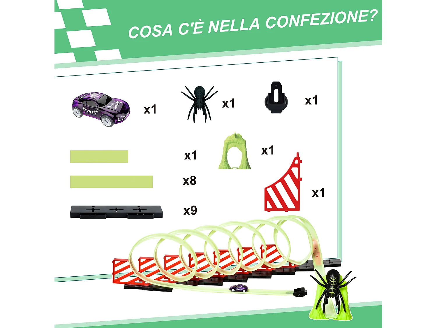 Pista macchinine per bambini 3-6 anni con effetti luminosi