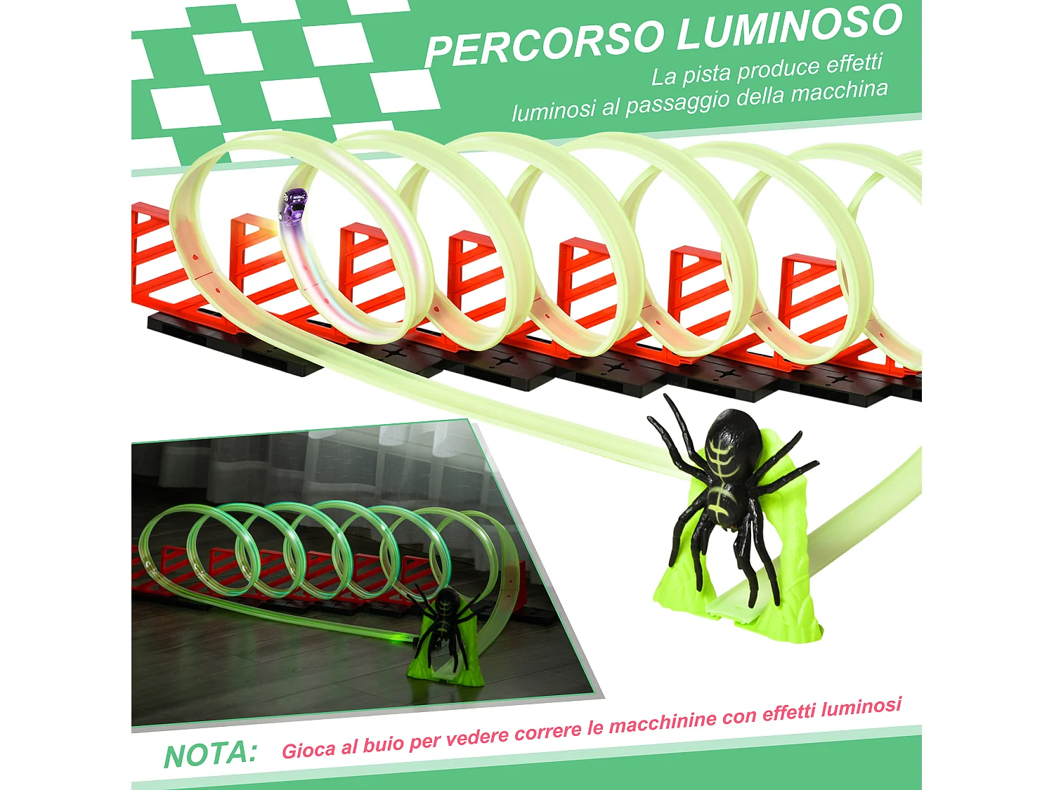 Pista macchinine per bambini 3-6 anni con effetti luminosi