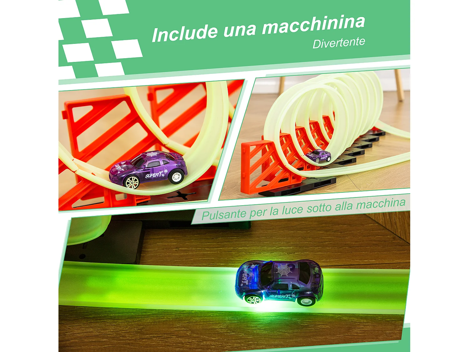 Pista macchinine per bambini 3-6 anni con effetti luminosi