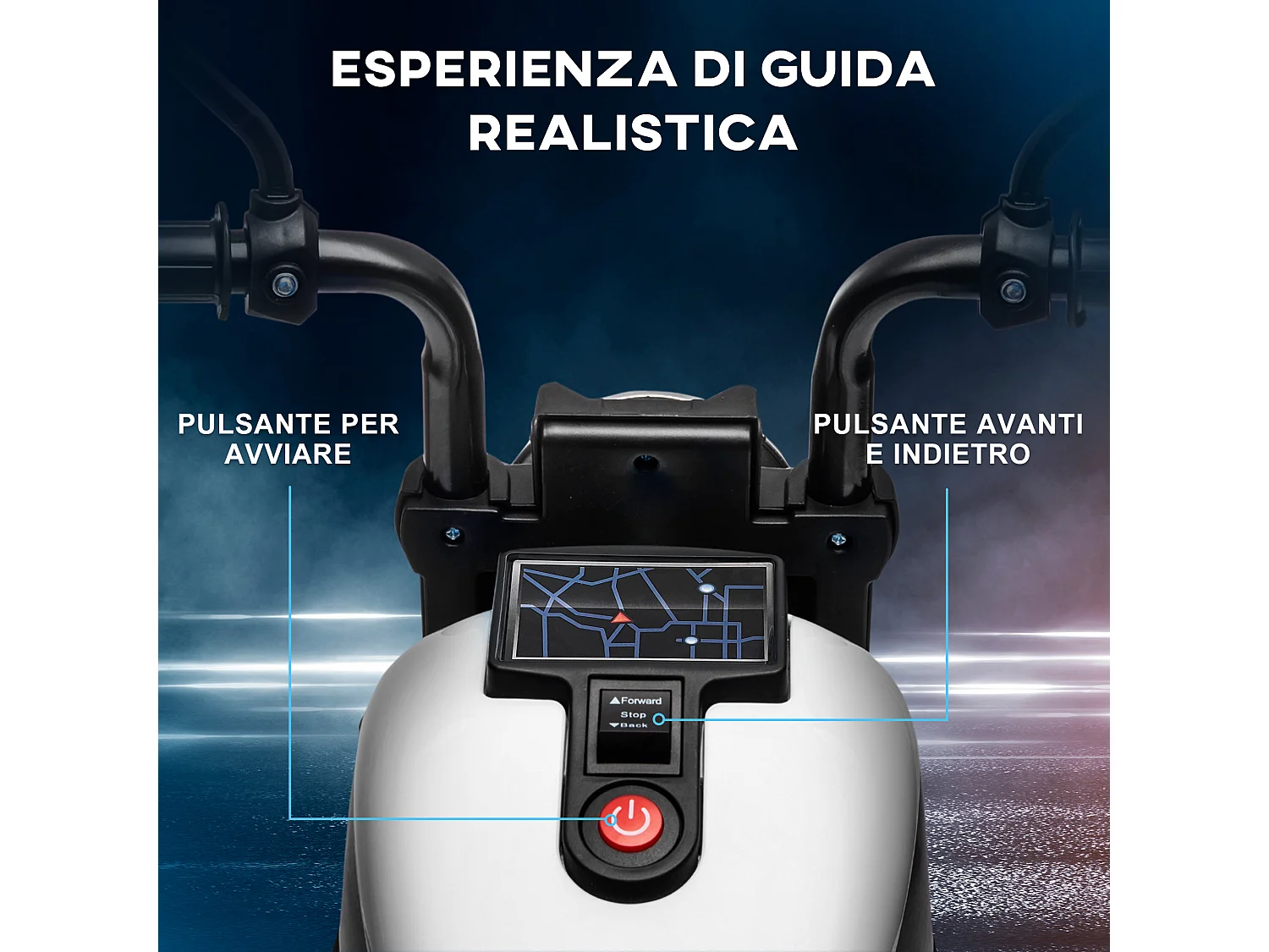 Moto elettrica per bambini 18-36 mesi con rotelle e fanale bianco nero