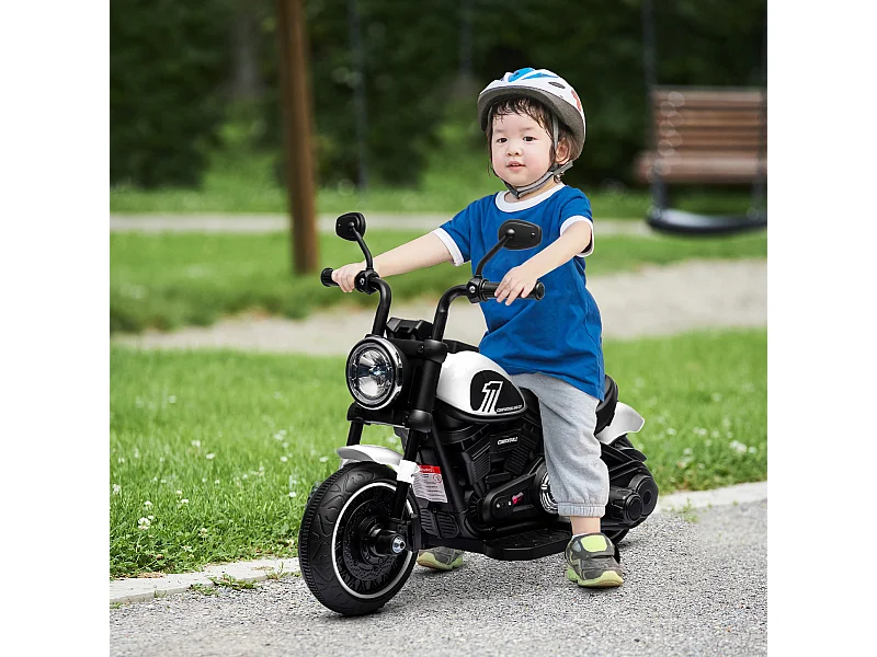 Moto elettrica per bambini 18-36 mesi con rotelle e fanale bianco nero