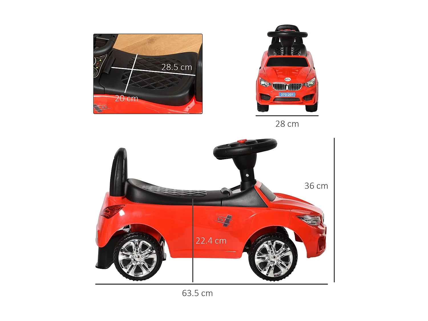 Macchina cavalcabile per bambini 18-36 mesi con volante e fari rosso