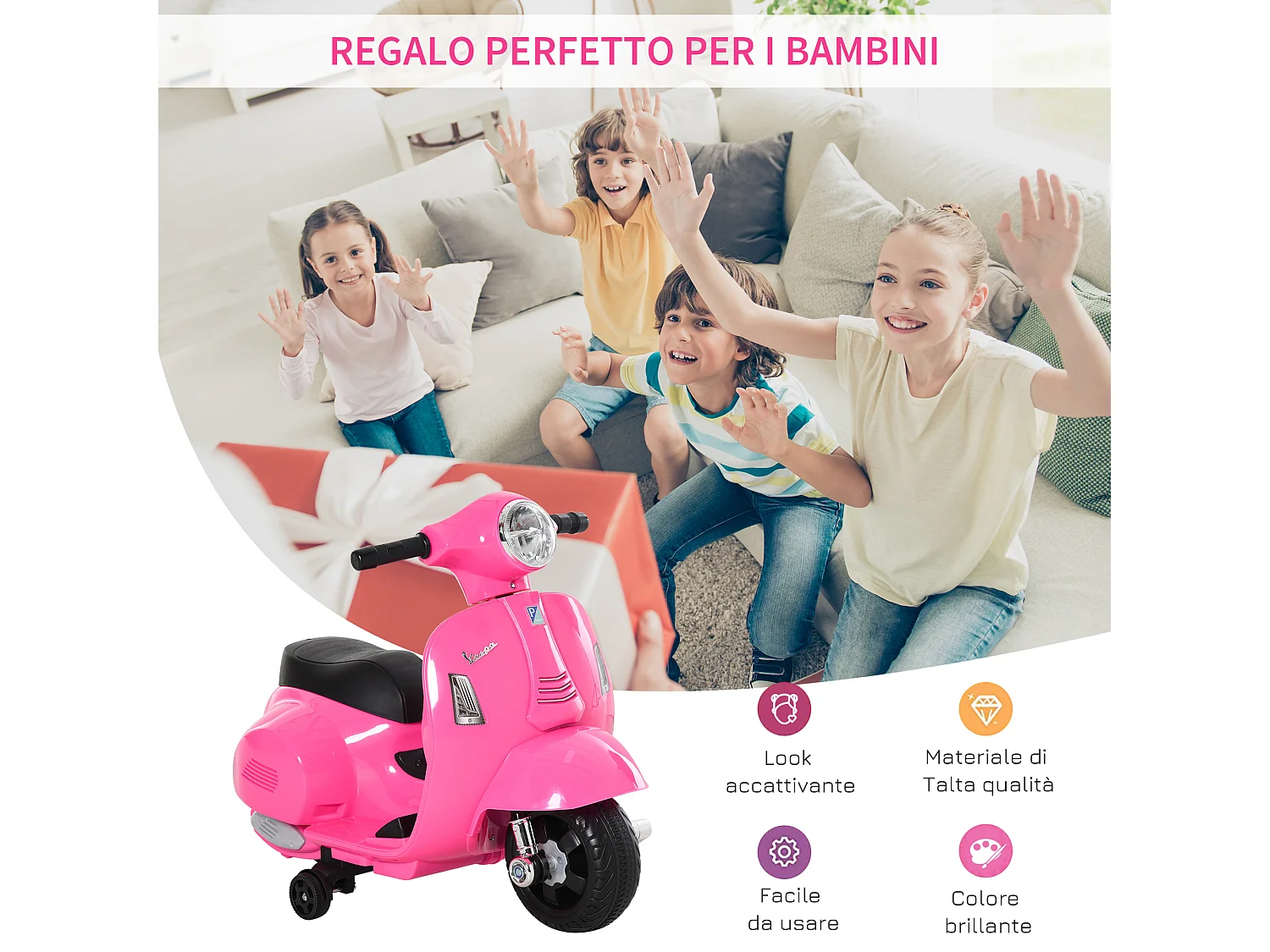 Moto per bambini vespa batteria 6v fari e clacson 18-36 mesi