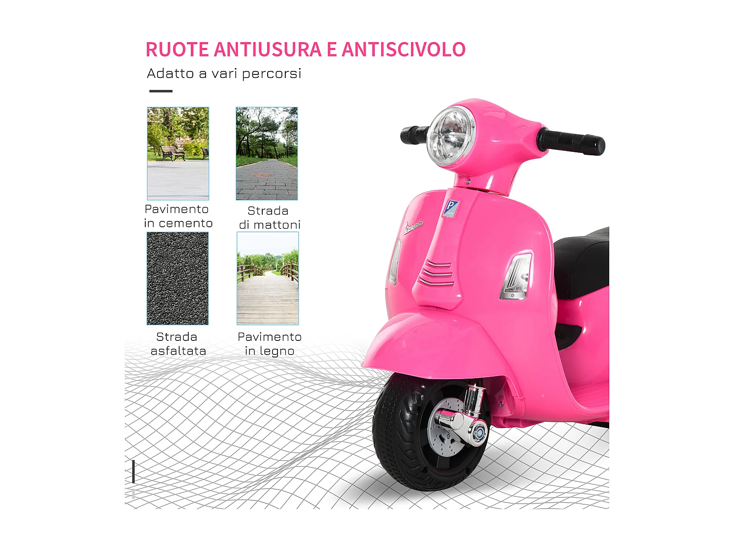 Moto per bambini vespa batteria 6v fari e clacson 18-36 mesi