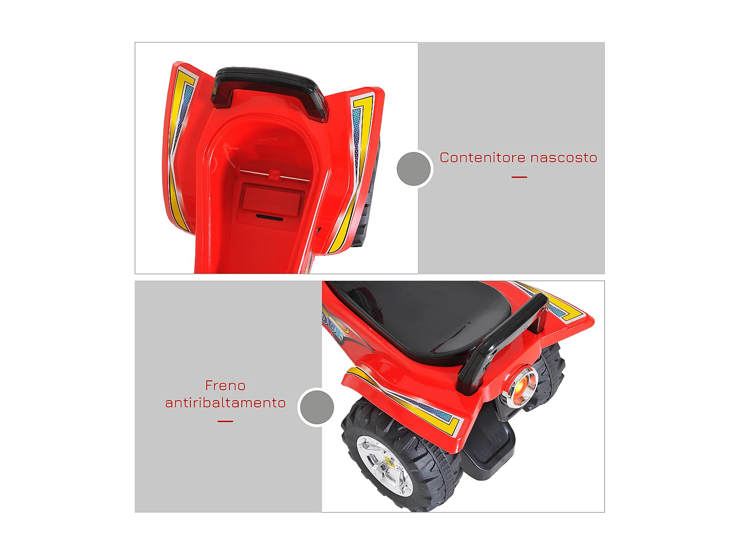 Quad per bambini con clacson musica e luci rosso