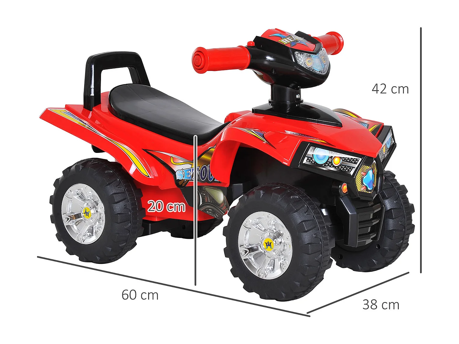 Quad per bambini con clacson musica e luci rosso