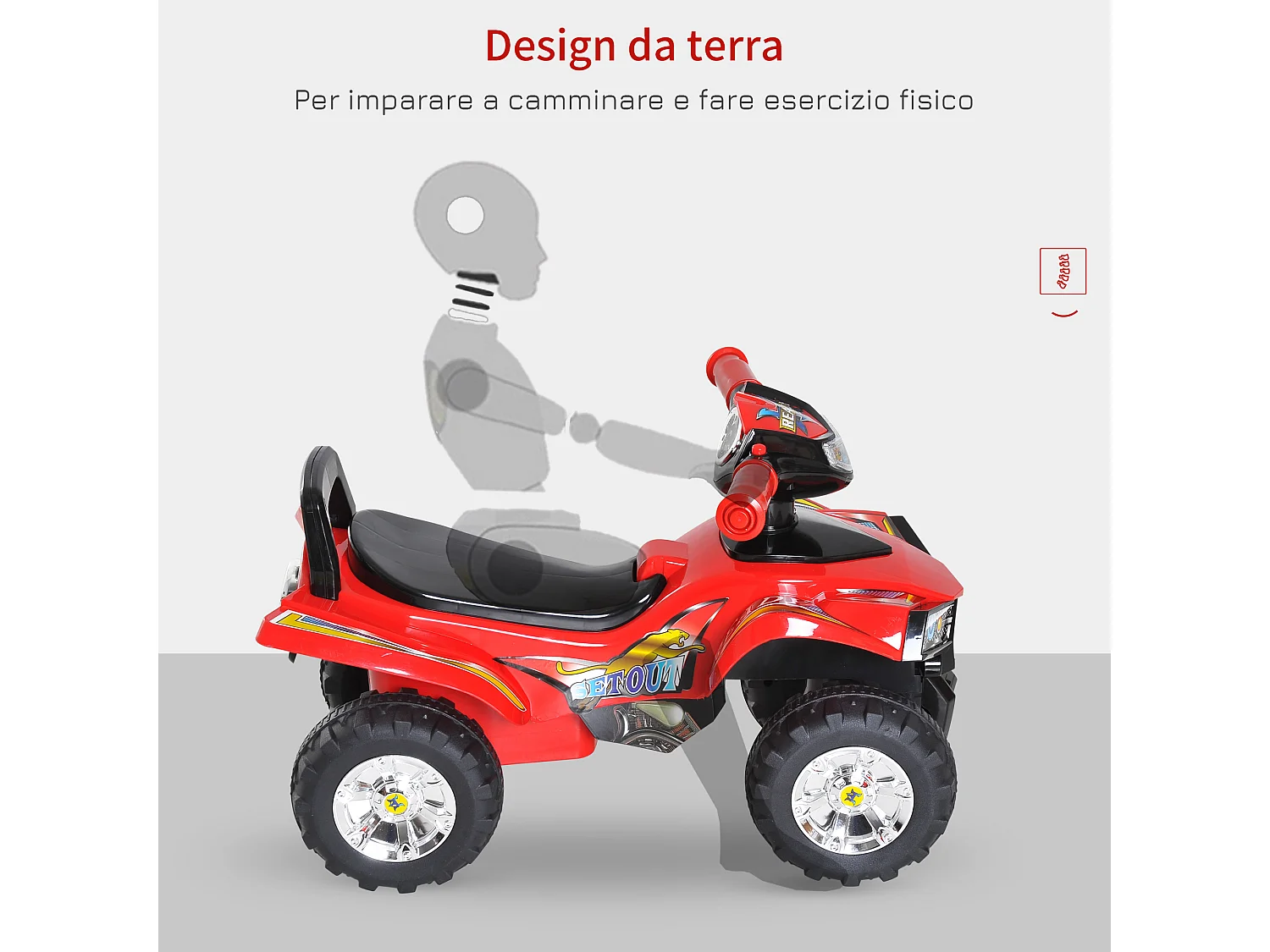 Quad per bambini con clacson musica e luci rosso