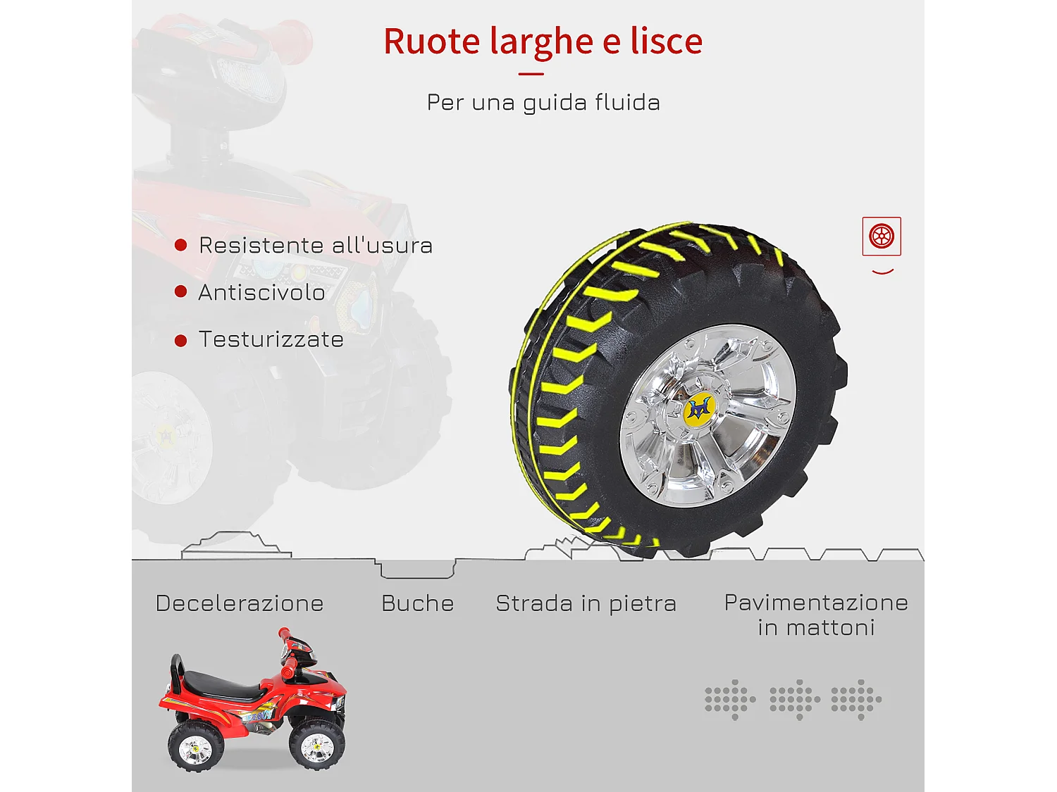 Quad per bambini con clacson musica e luci rosso