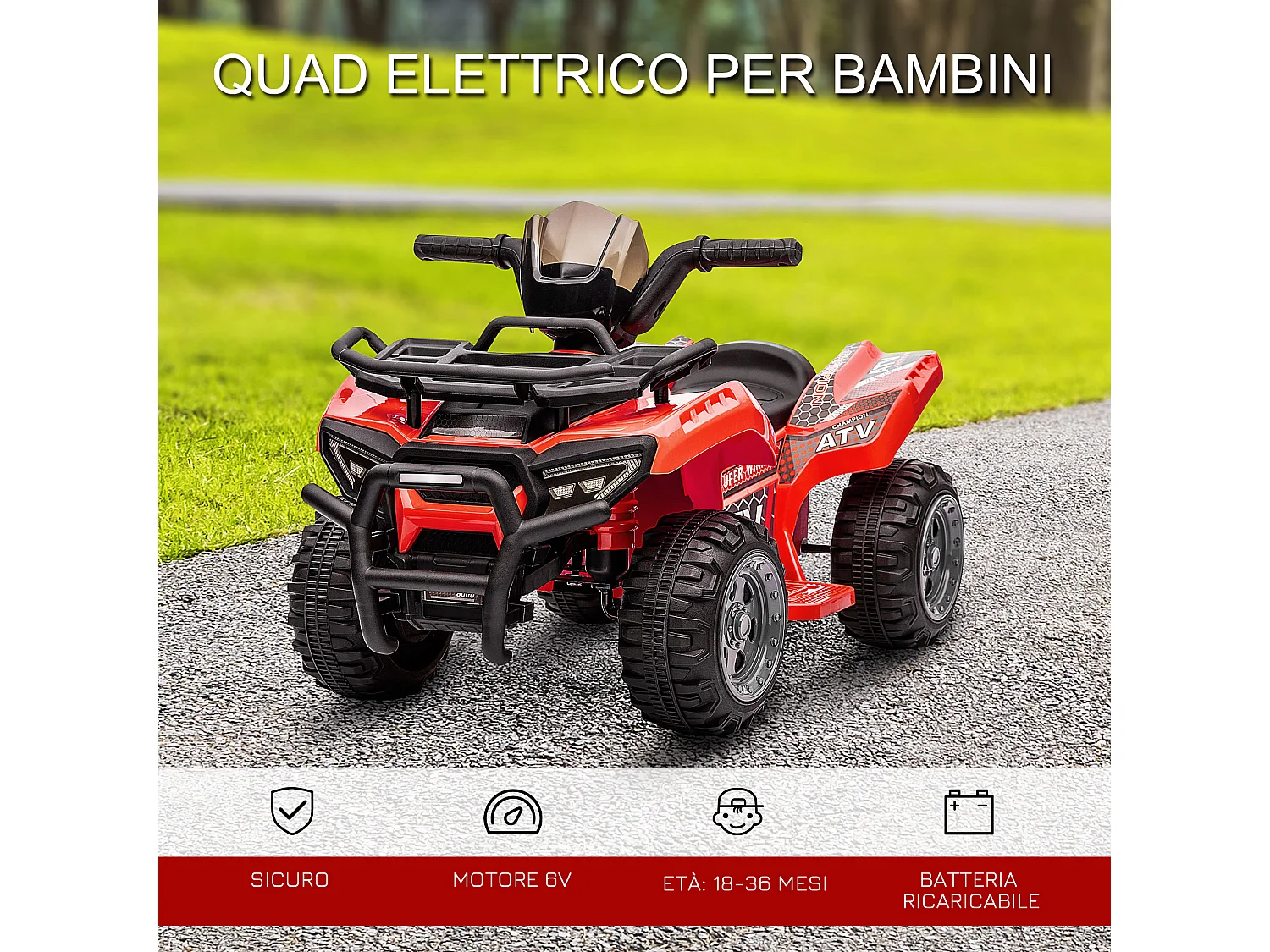 Quad elettrico per bambini batteria 6v fari funzionanti pedale