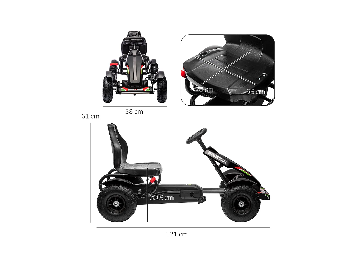 Go vart a pedali per bambini 5-12 anni in plastica e metallo nero