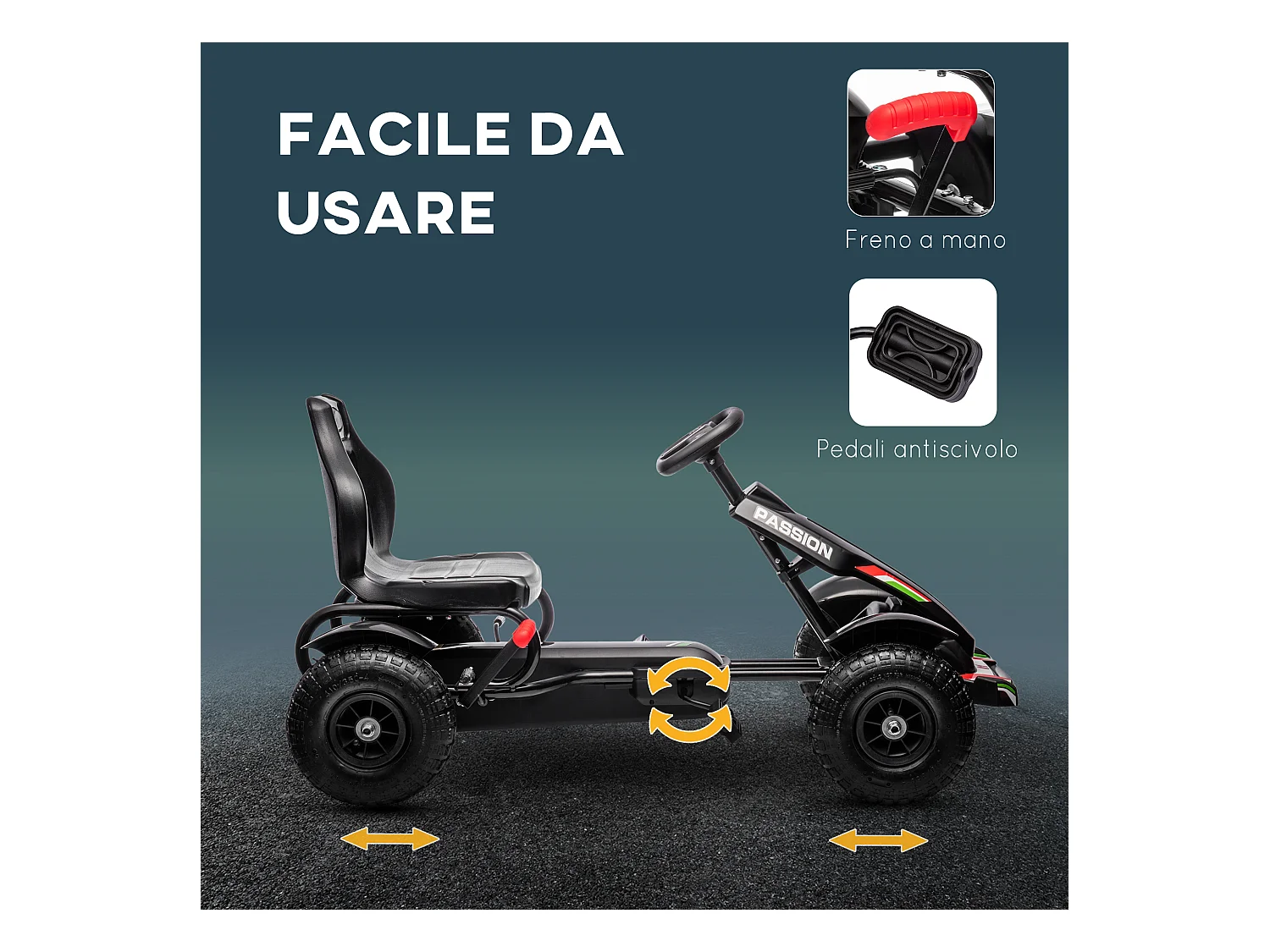 Go vart a pedali per bambini 5-12 anni in plastica e metallo nero