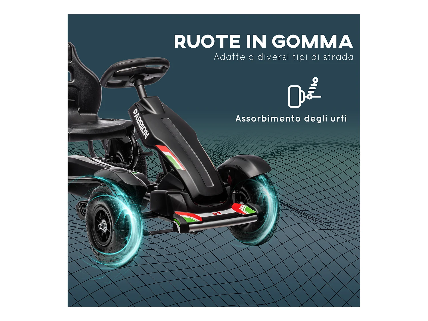 Go vart a pedali per bambini 5-12 anni in plastica e metallo nero