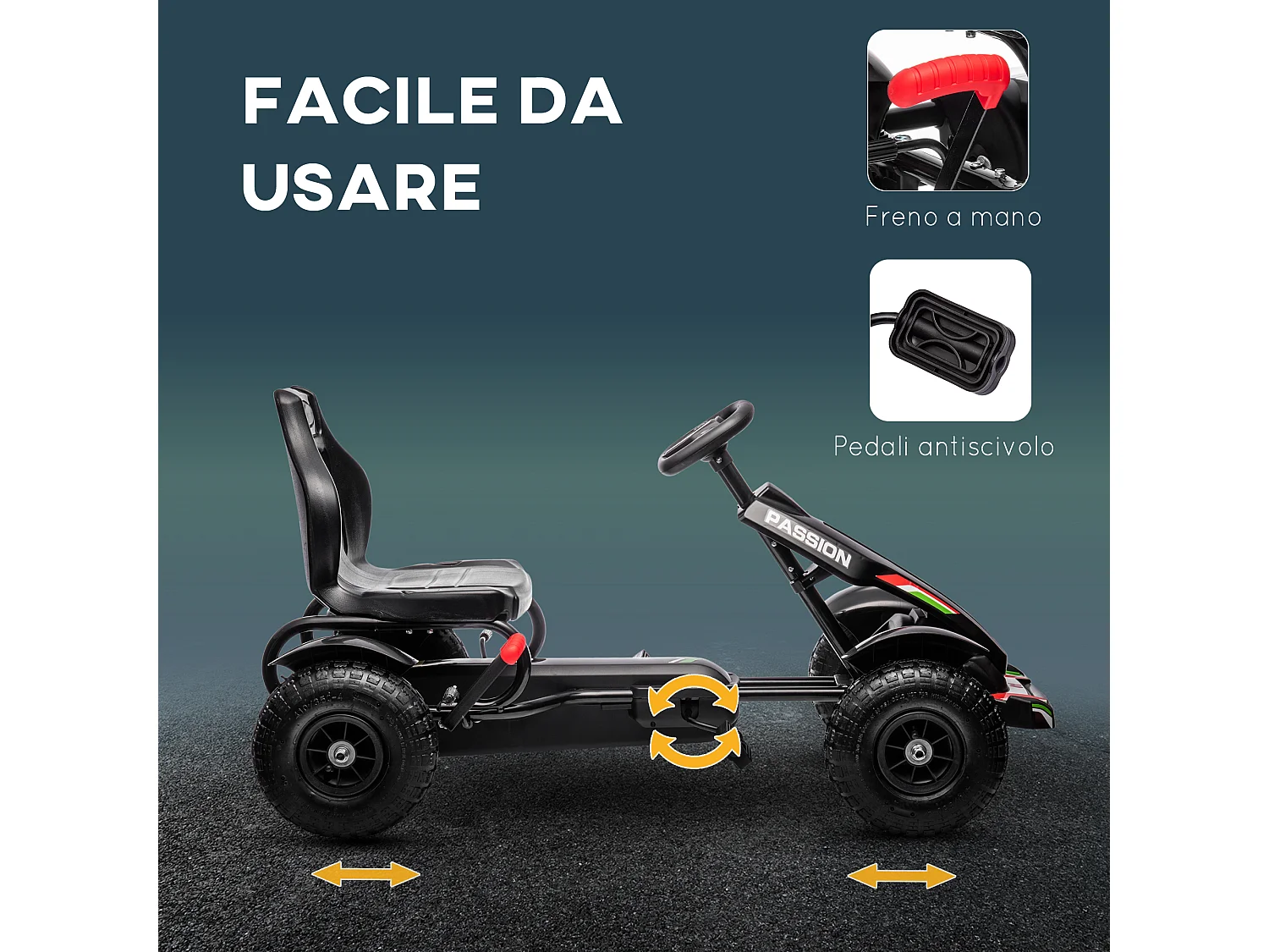 Go vart a pedali per bambini 5-12 anni in plastica e metallo nero