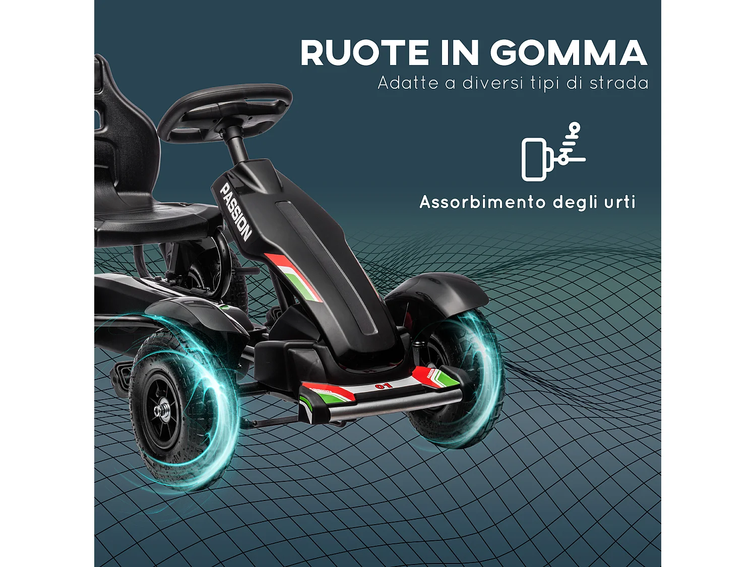 Go vart a pedali per bambini 5-12 anni in plastica e metallo nero