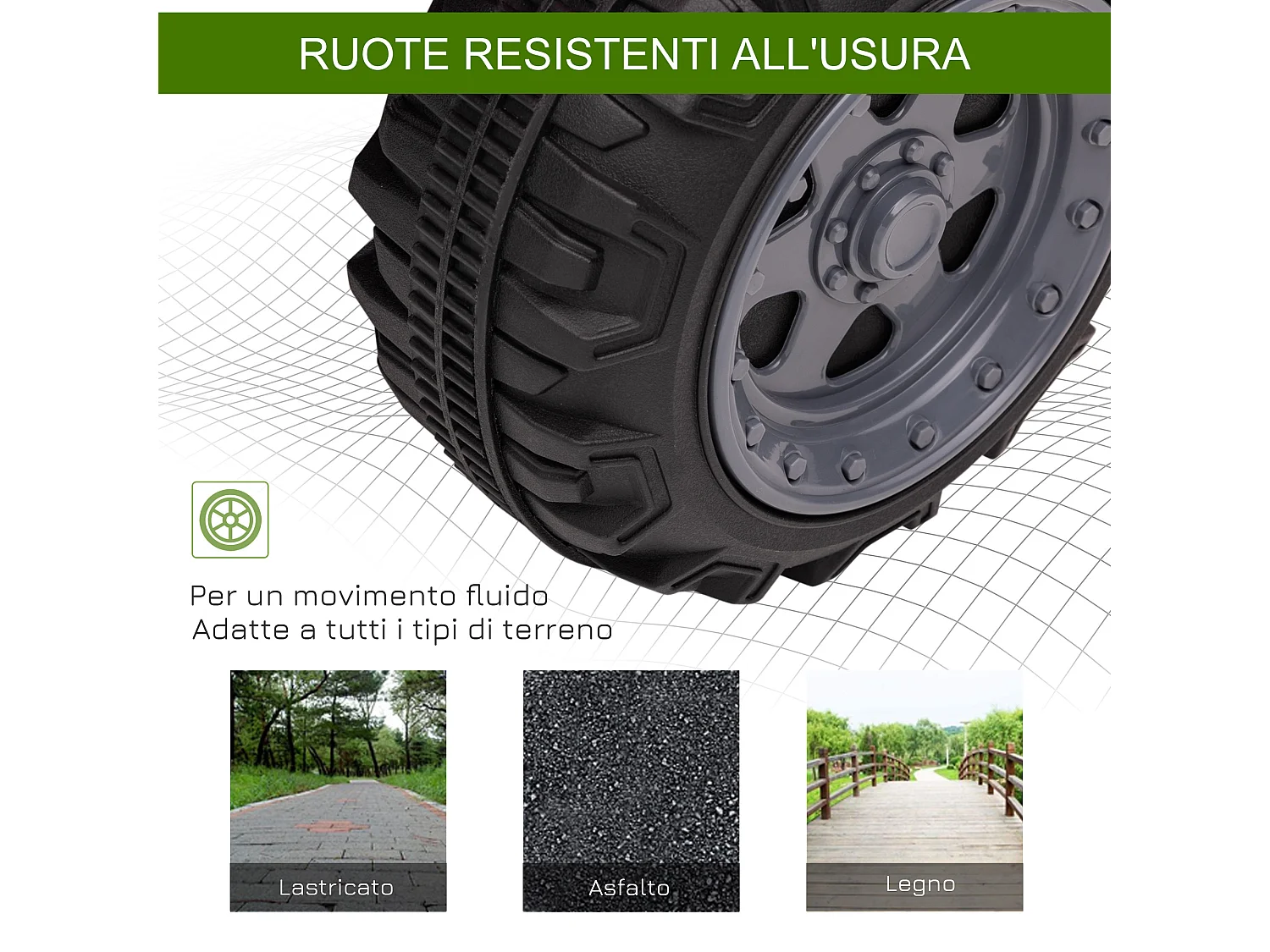 Quad elettrico per bambini 18-36 mesi con batteria 6v e fari verde