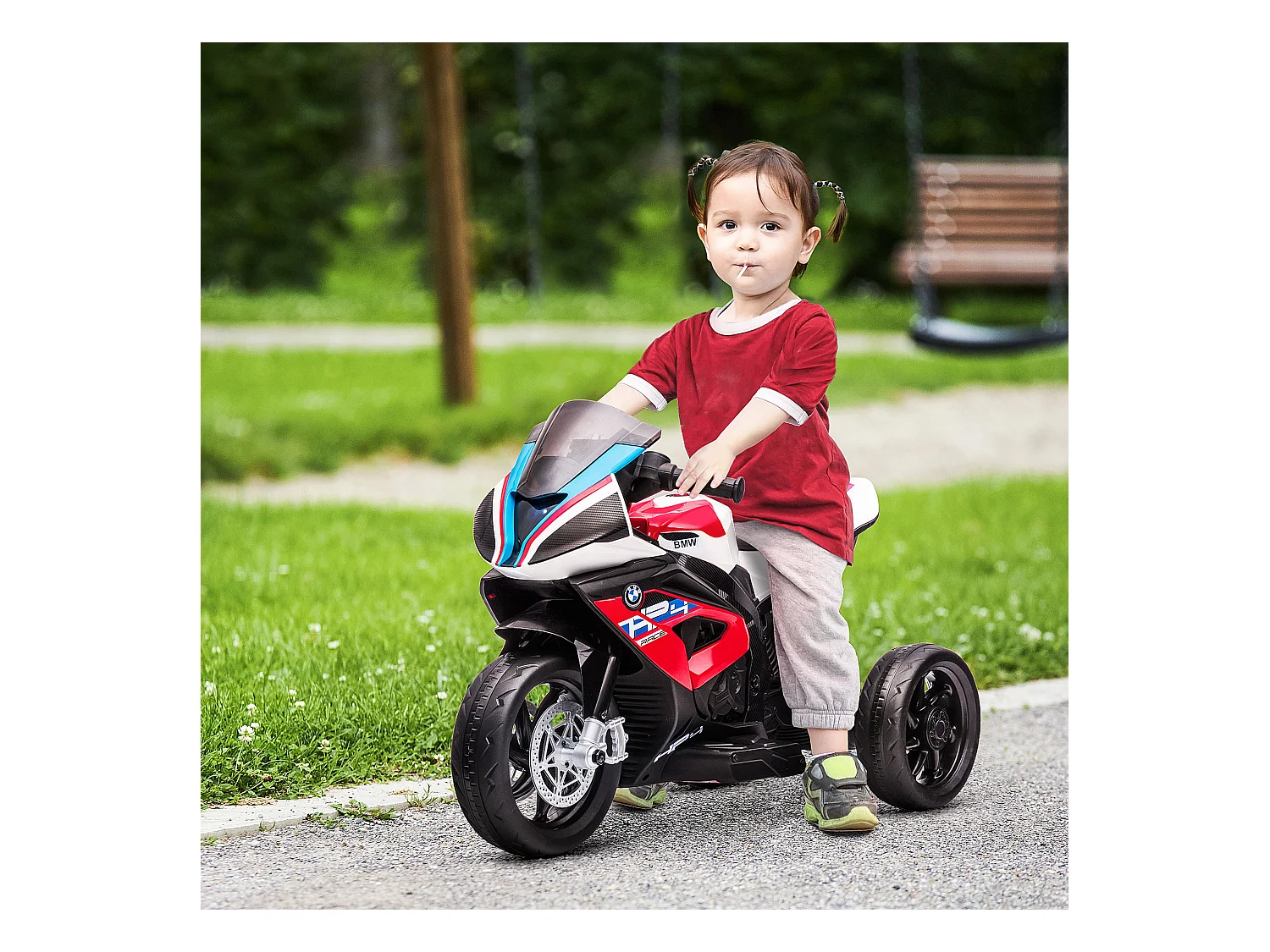 Moto per bambini 18-60 mesi con fari musica e pedali rosso