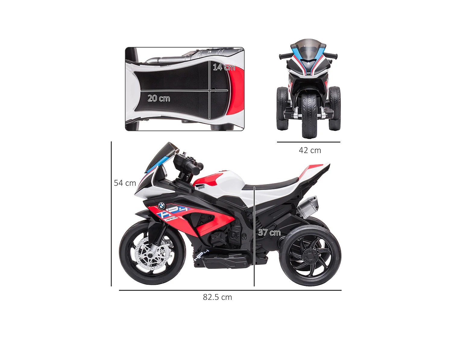 Moto per bambini 18-60 mesi con fari musica e pedali rosso