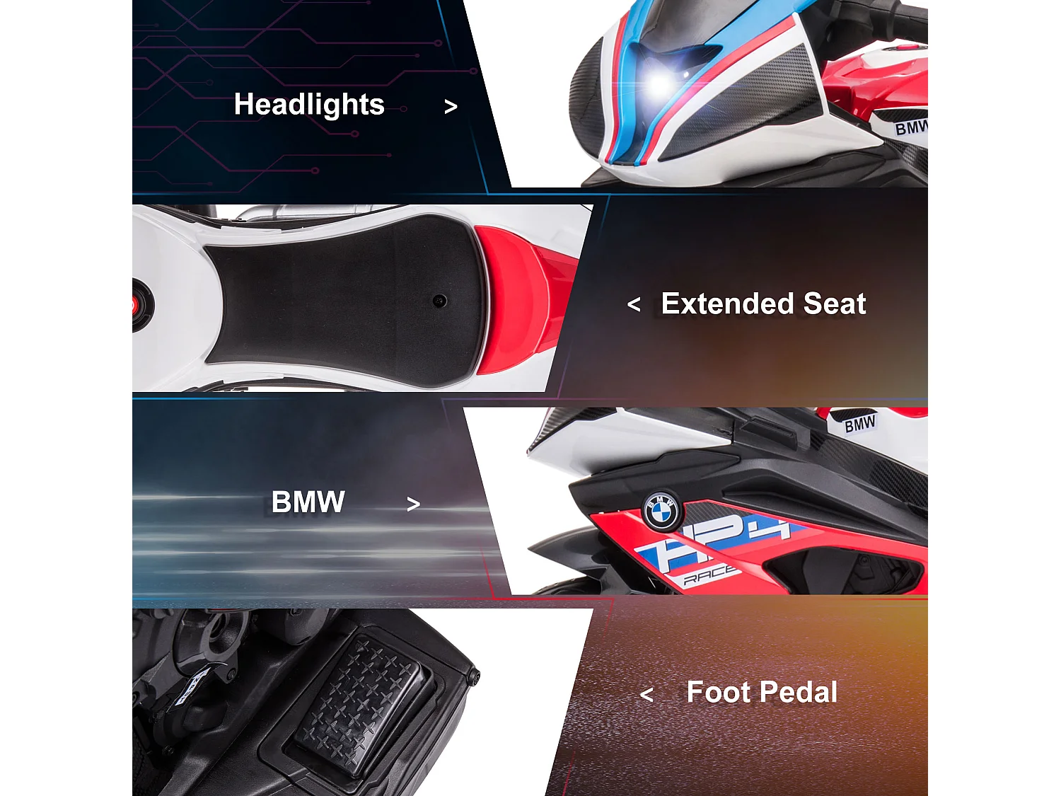 Moto per bambini 18-60 mesi con fari musica e pedali rosso