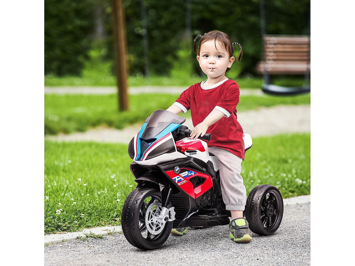 Moto per bambini 18-60 mesi con fari musica e pedali rosso