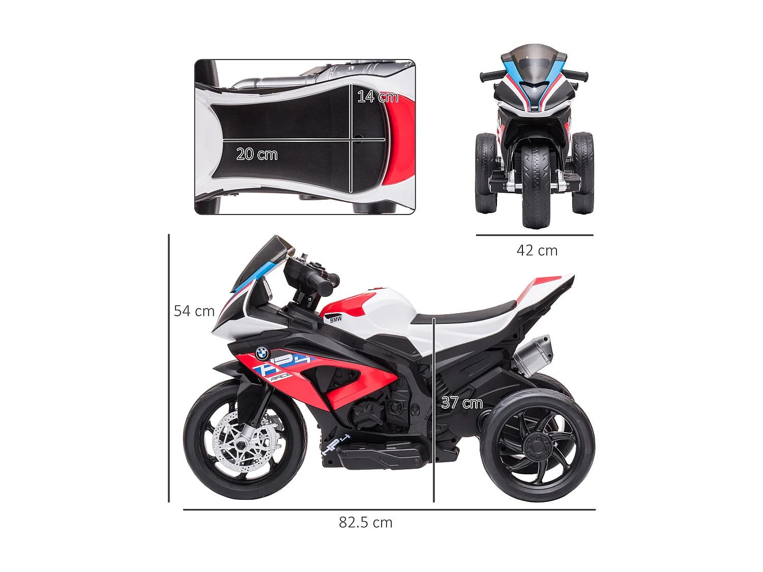 Moto per bambini 18-60 mesi con fari musica e pedali rosso