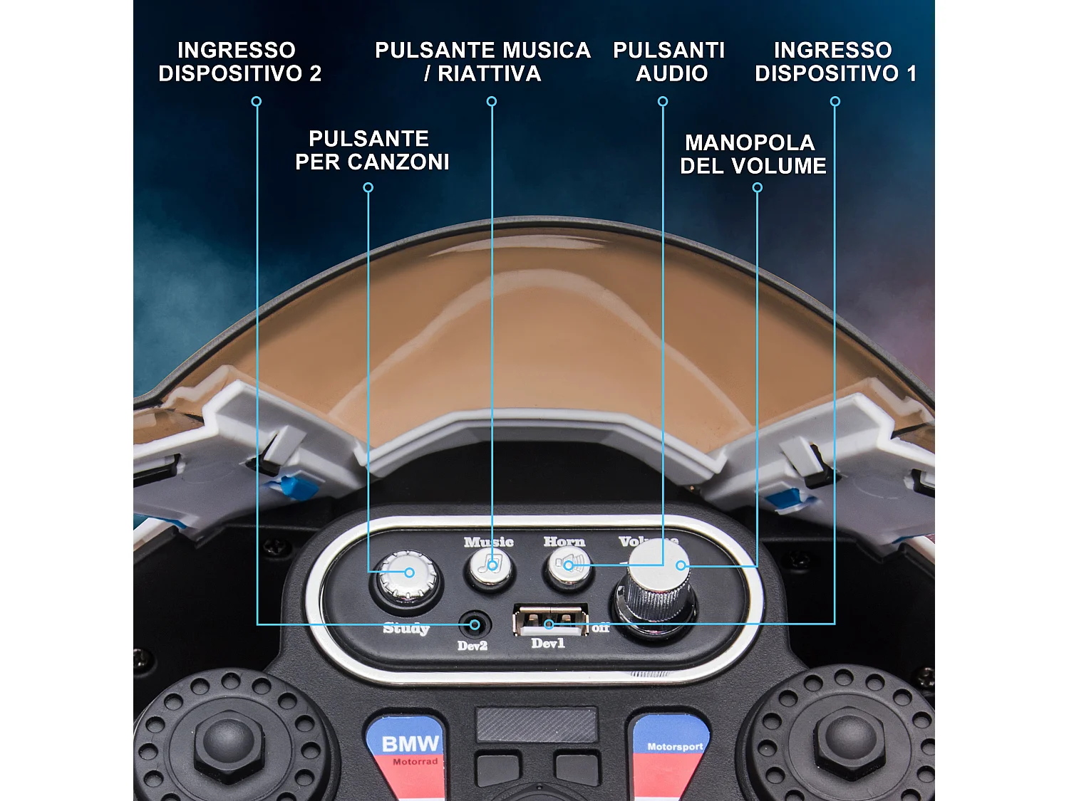 Moto per bambini 18-60 mesi con fari musica e pedali rosso