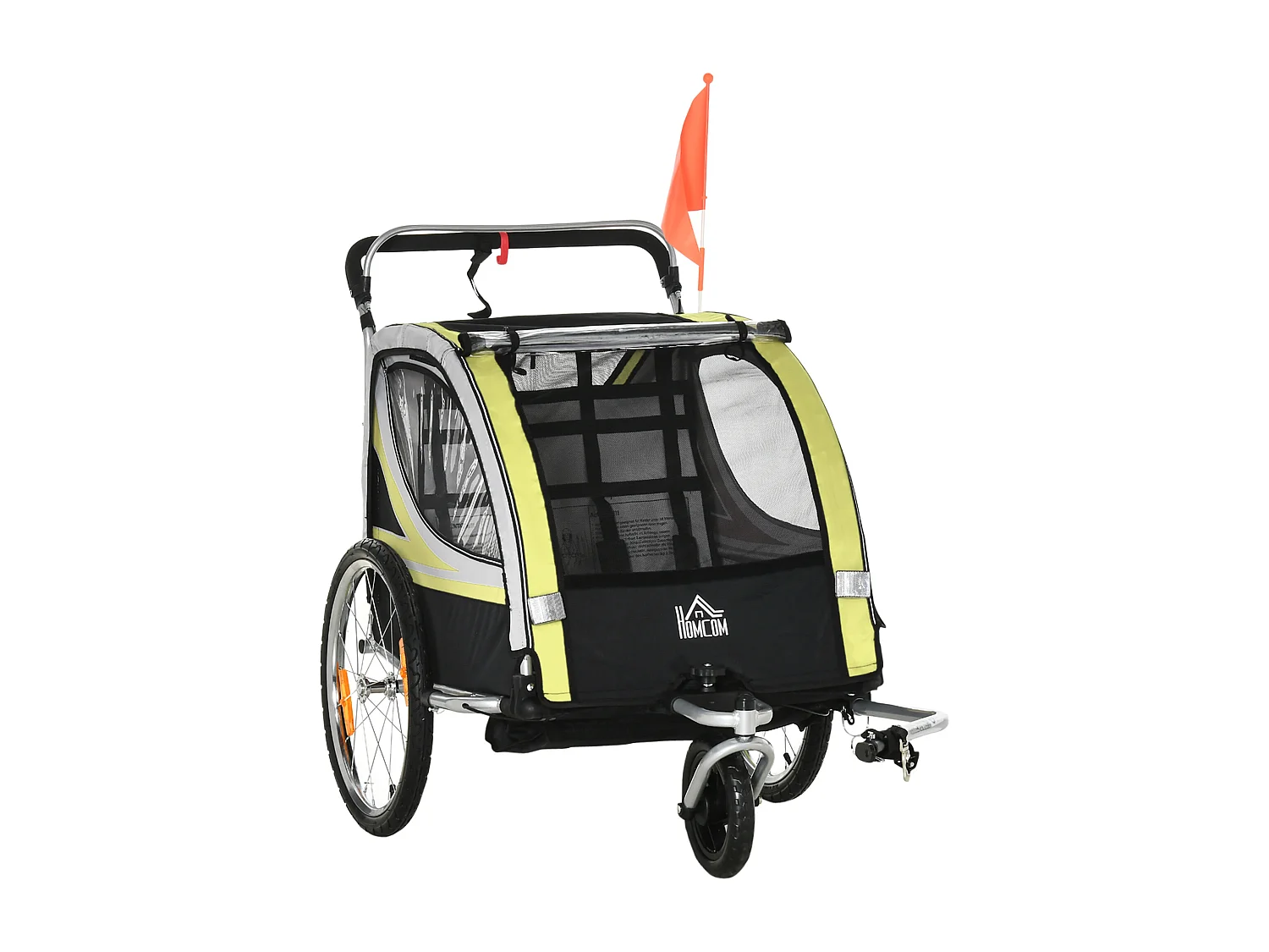 Rimorchio bici passeggino per 2 bambini e cinture di sicurezza