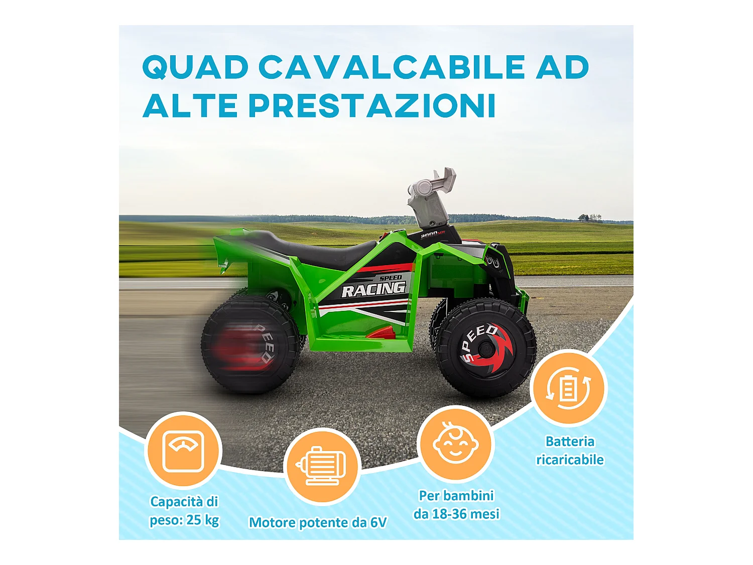 Quad per bambini 18-36 mesi in pp e metallo velocità 2.5 km/h
