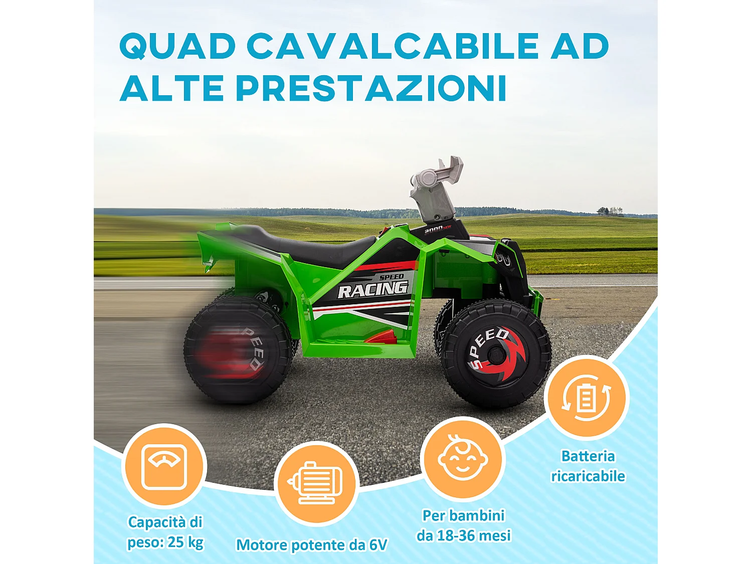 Quad per bambini 18-36 mesi in pp e metallo velocità 2.5 km/h