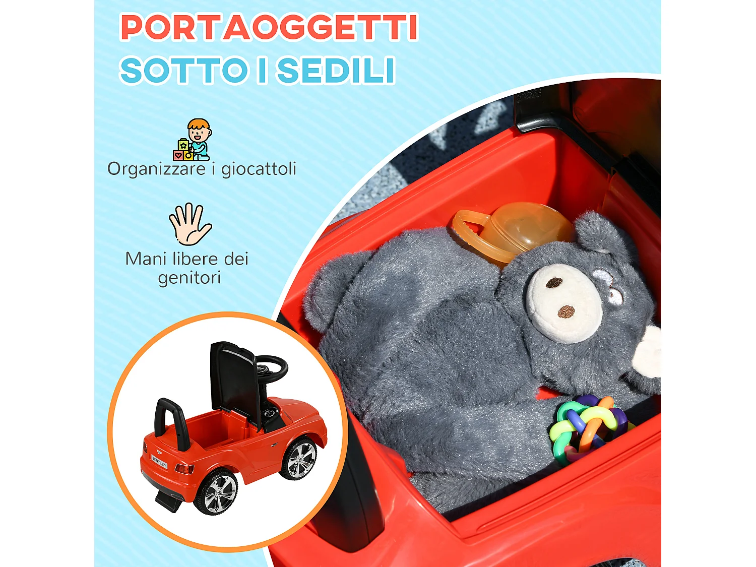 Auto per bambini 18-36 mesi cavalcabile a spinta licenza bentley rosso