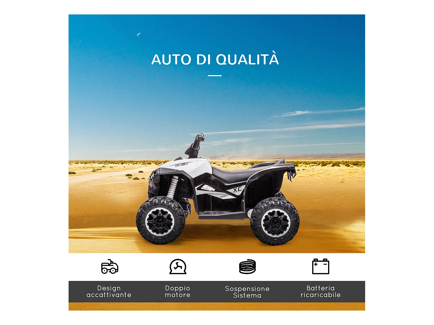 Quad per bambini elettrico 12v 2 velocità e clacson bianco