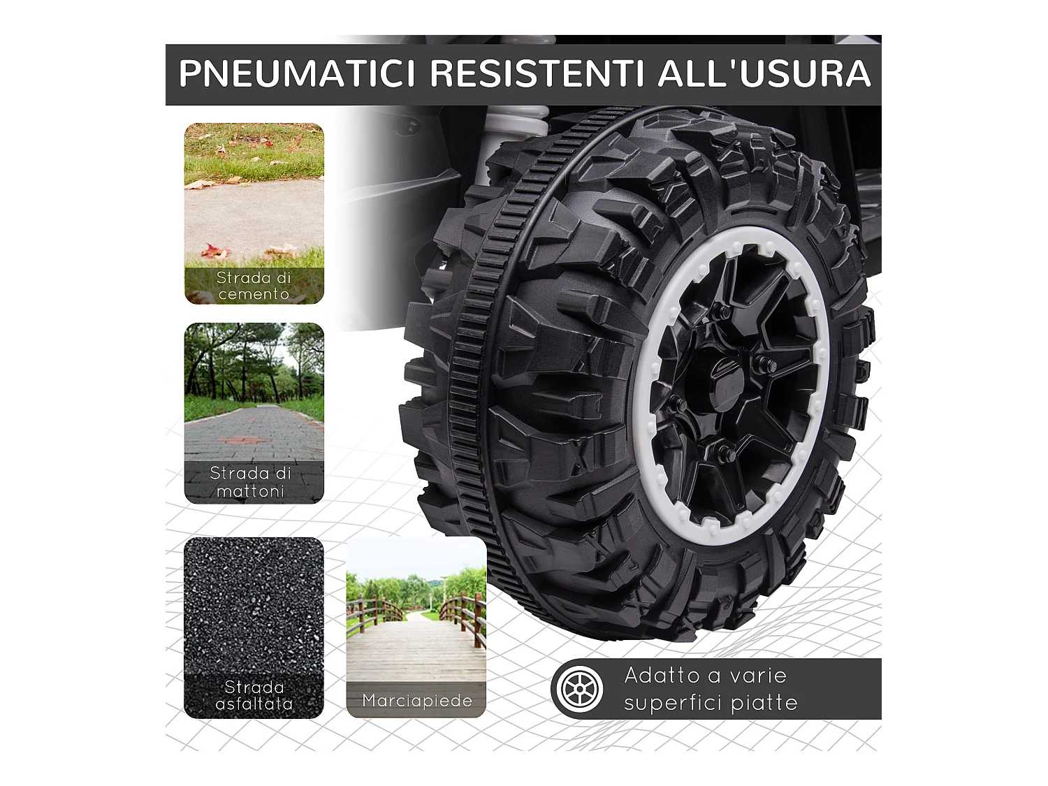 Quad per bambini elettrico 12v 2 velocità e clacson bianco