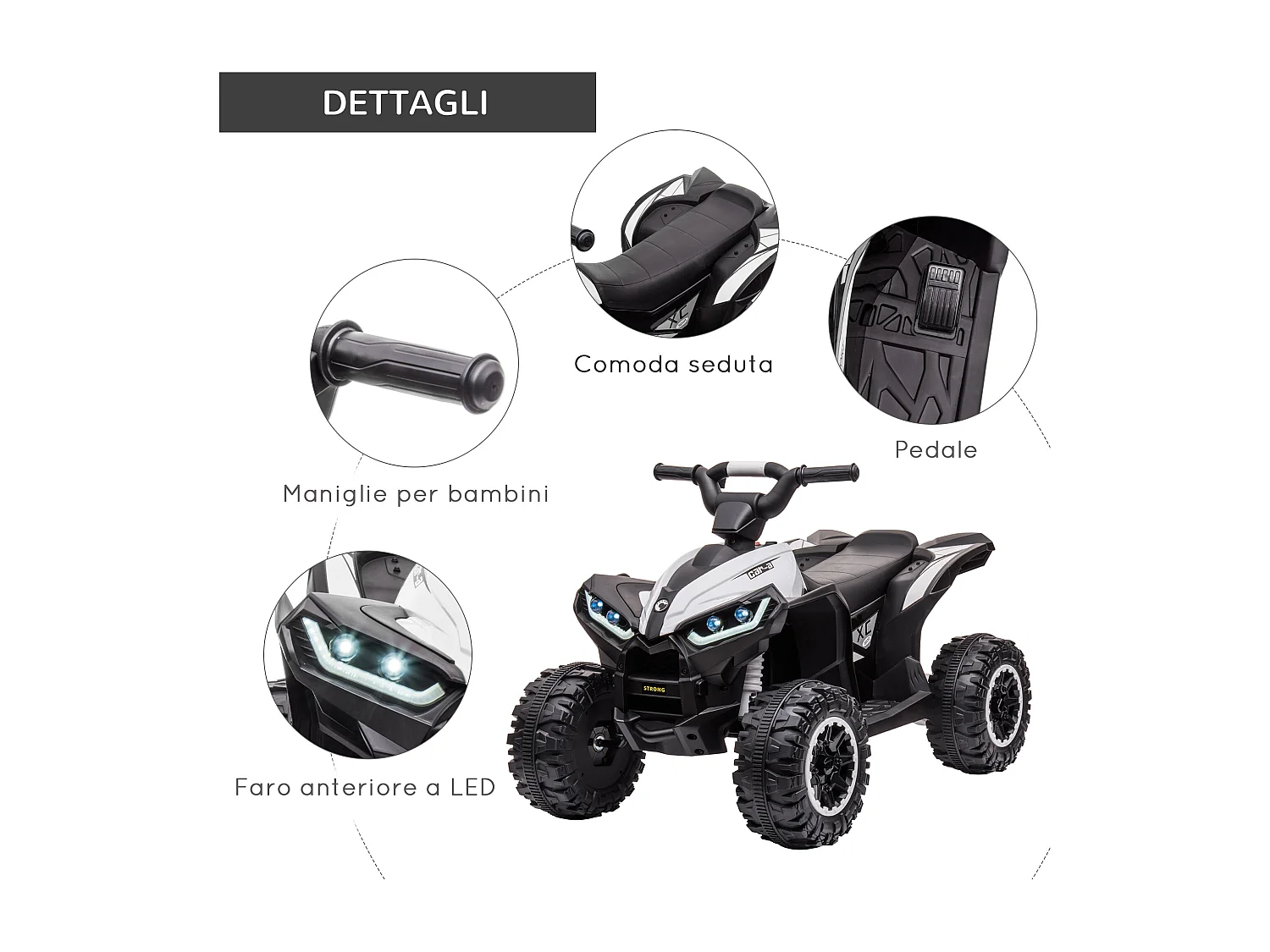 Quad per bambini elettrico 12v 2 velocità e clacson bianco