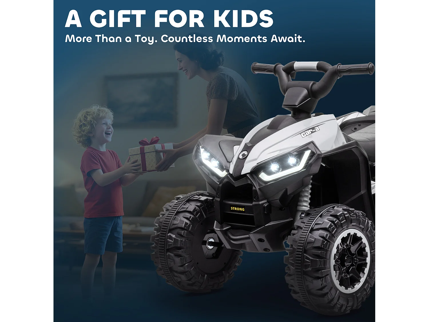 Quad per bambini elettrico 12v 2 velocità e clacson bianco