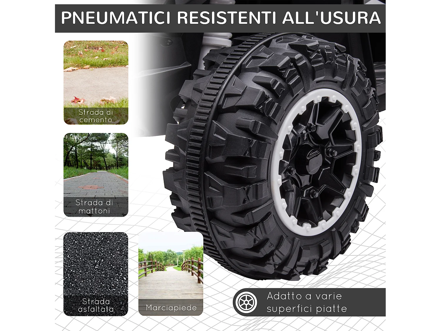 Quad per bambini elettrico 12v 2 velocità e clacson bianco