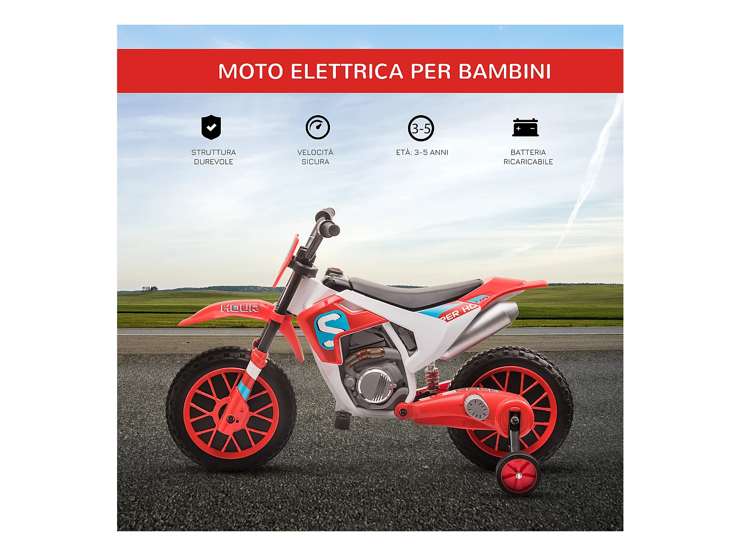 Moto elettrica per bambini batteria 12v ricaricabile rotelline