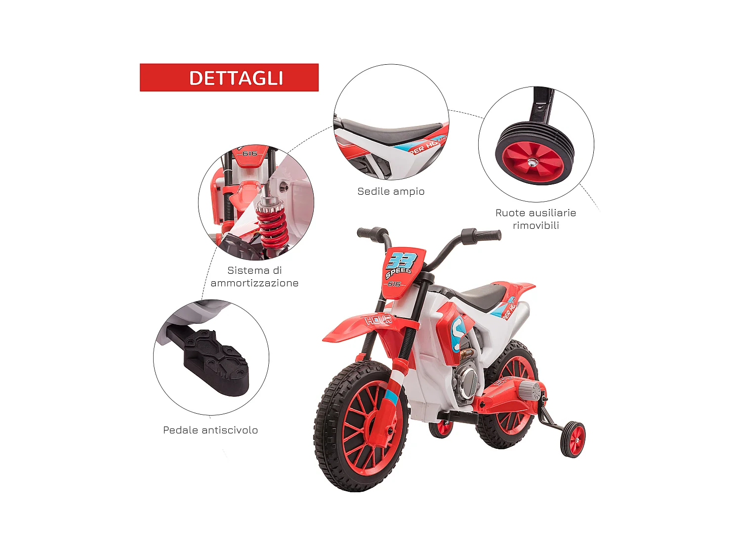 Moto elettrica per bambini batteria 12v ricaricabile rotelline