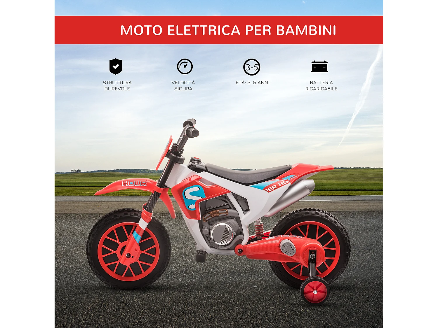 Moto elettrica per bambini batteria 12v ricaricabile rotelline