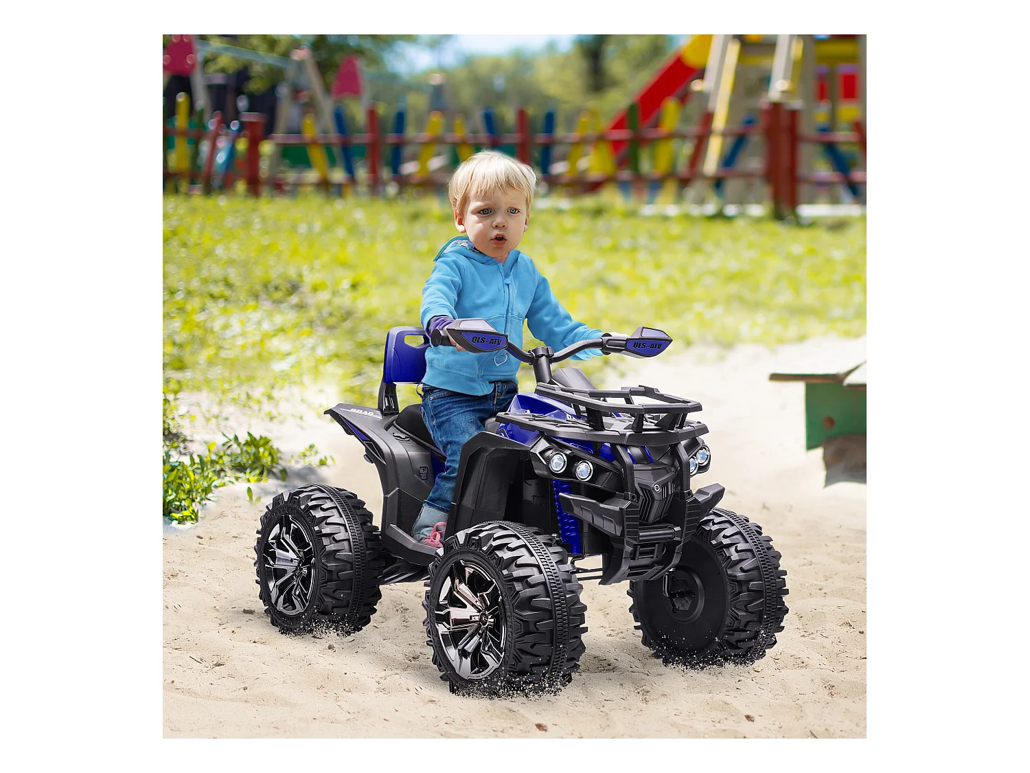 Quad elettrico per bambini 12v con fari e pedale in pp e metallo blu