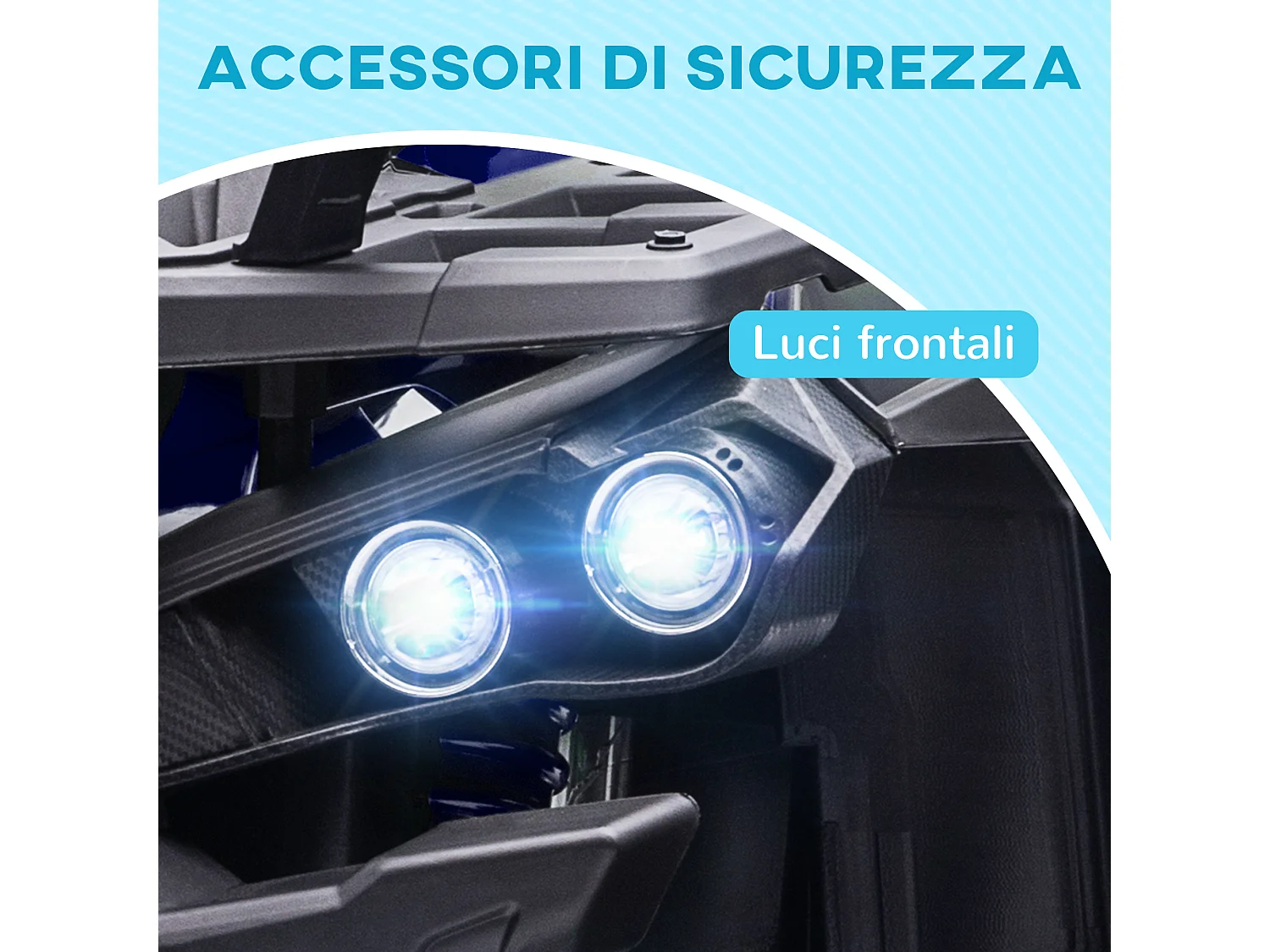 Quad elettrico per bambini 12v con fari e pedale in pp e metallo blu