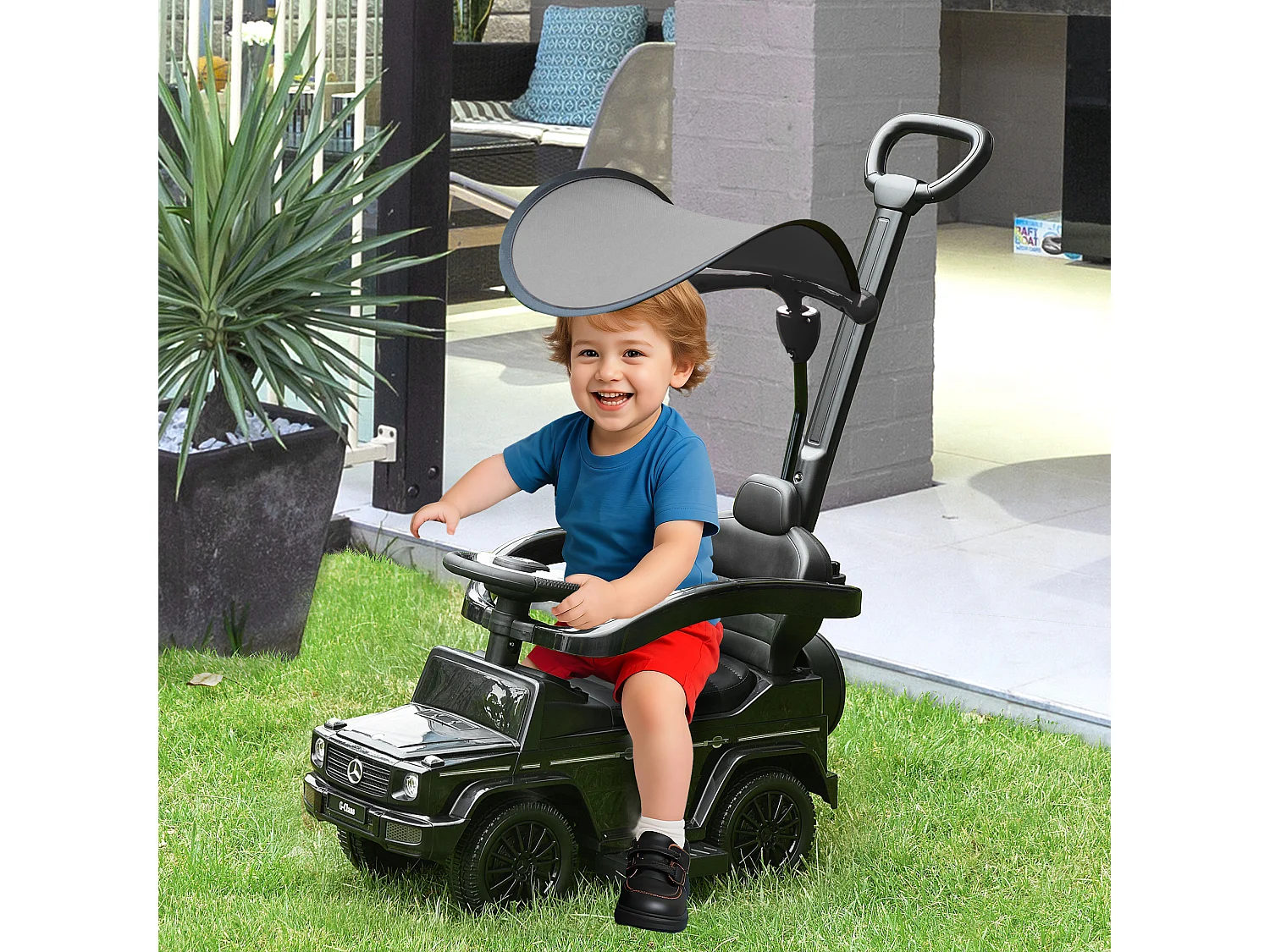 Macchina a spinta per bambini con tettuccio nero