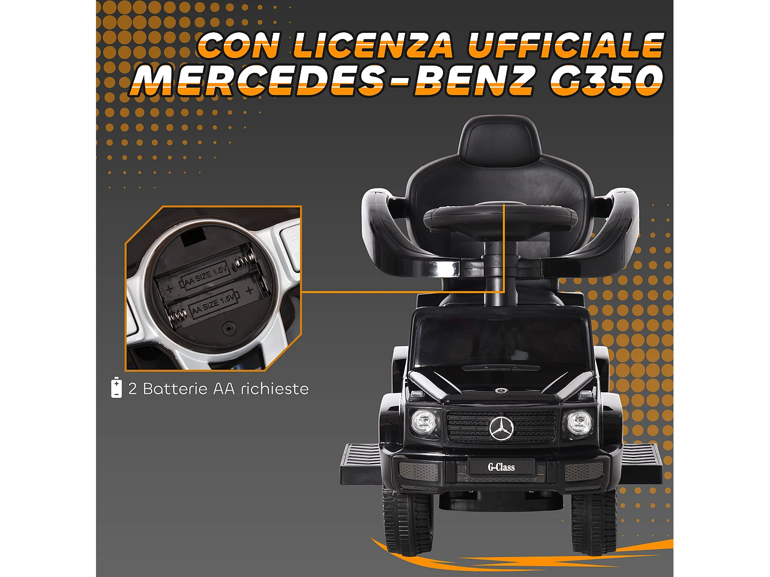 Macchina a spinta per bambini con tettuccio nero