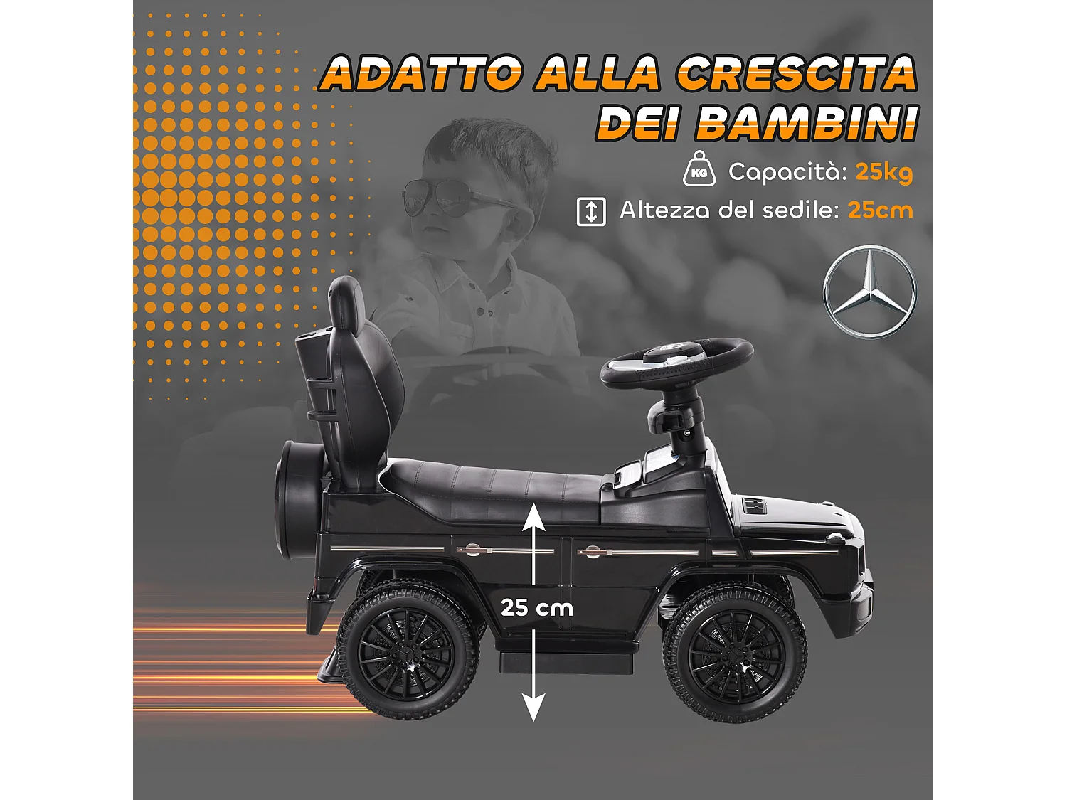 Macchina a spinta per bambini con tettuccio nero