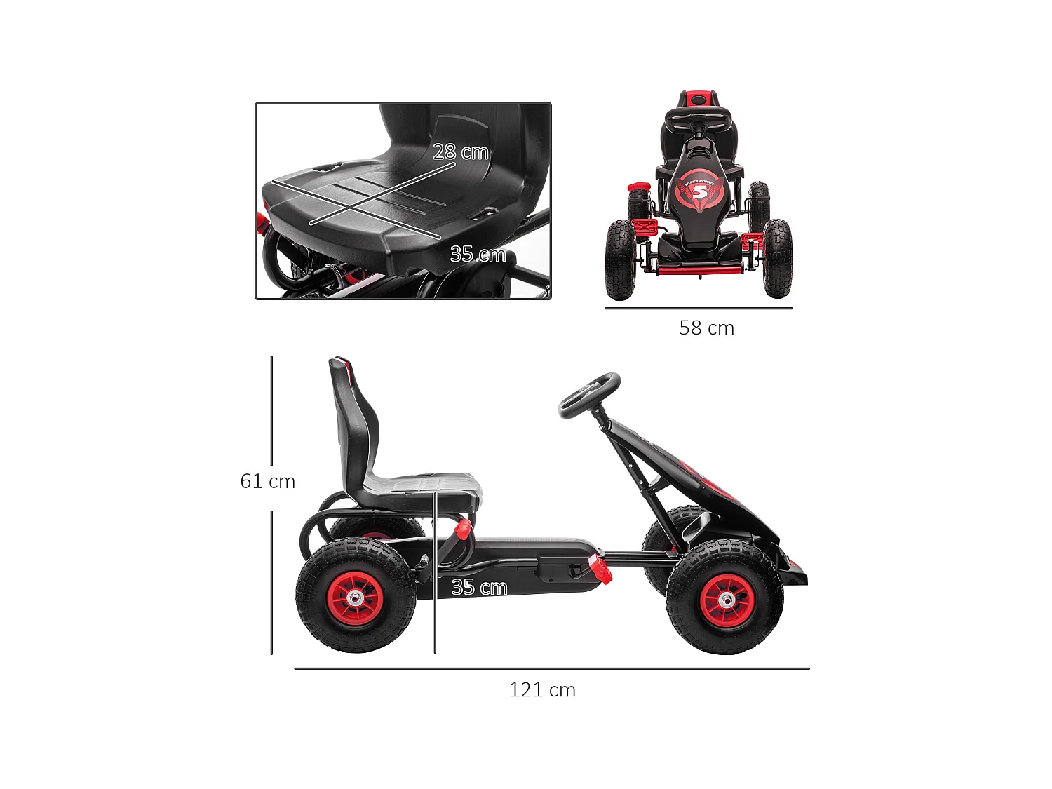 Go kart a pedali bambini 5-12 anni con sedile regolabile rosso