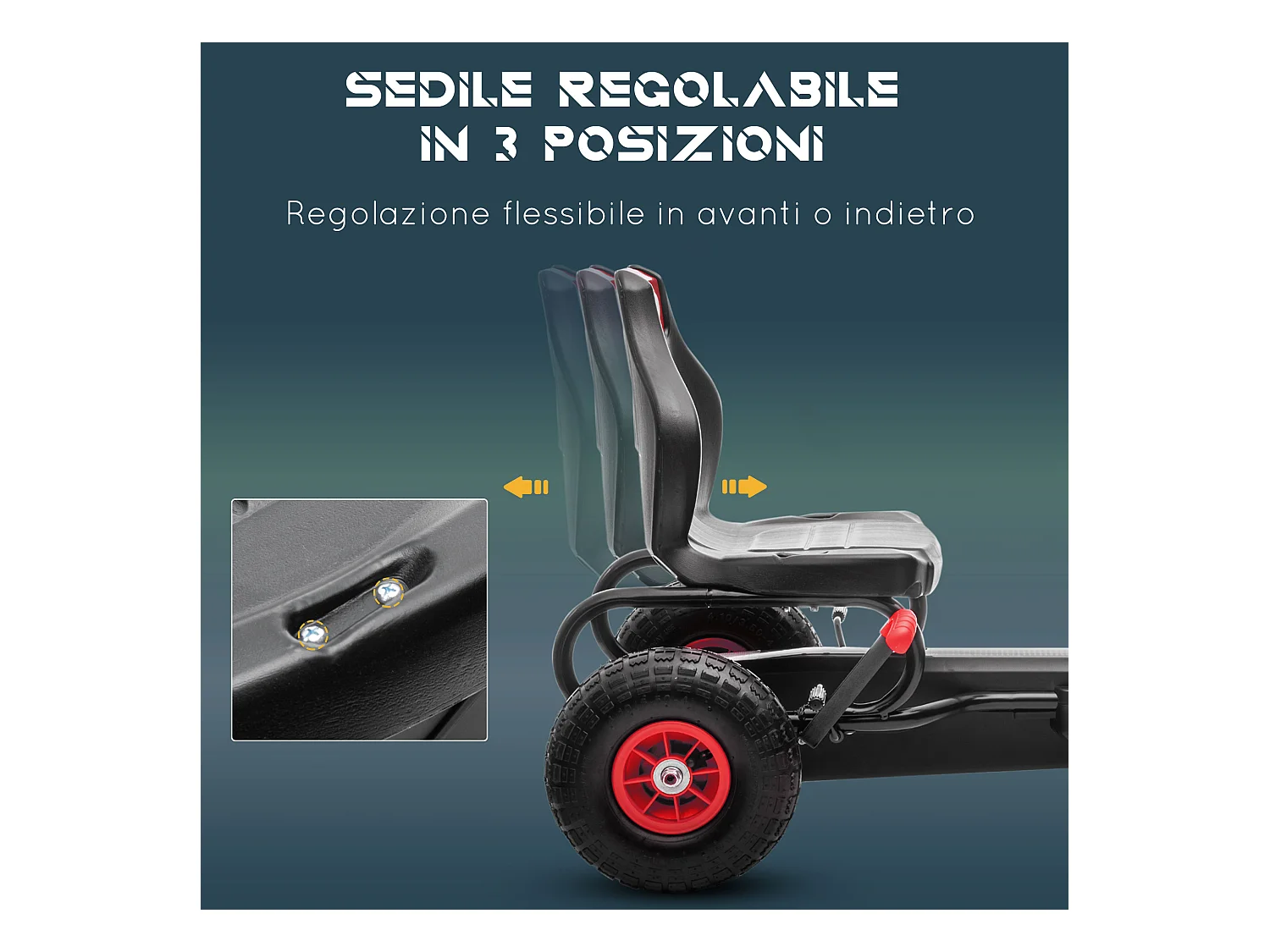 Go kart a pedali bambini 5-12 anni con sedile regolabile rosso