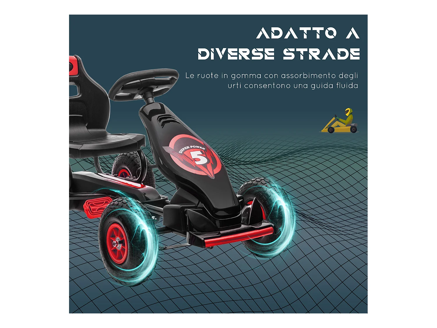 Go kart a pedali bambini 5-12 anni con sedile regolabile rosso