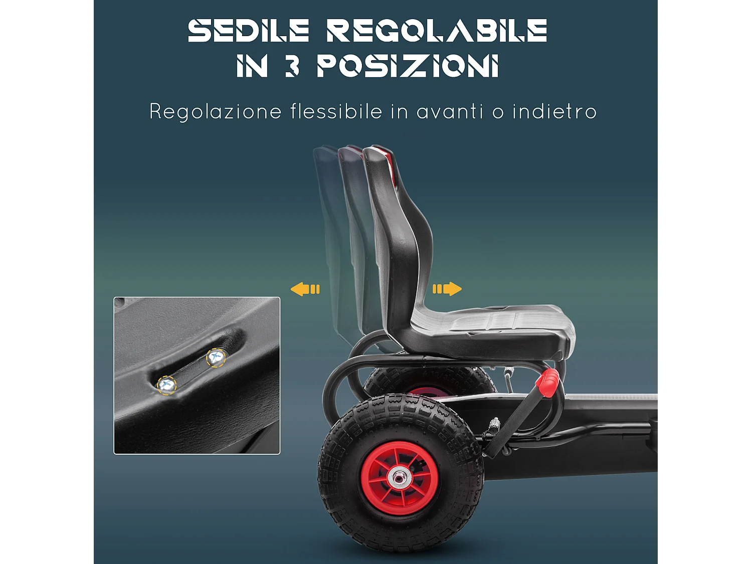 Go kart a pedali bambini 5-12 anni con sedile regolabile rosso