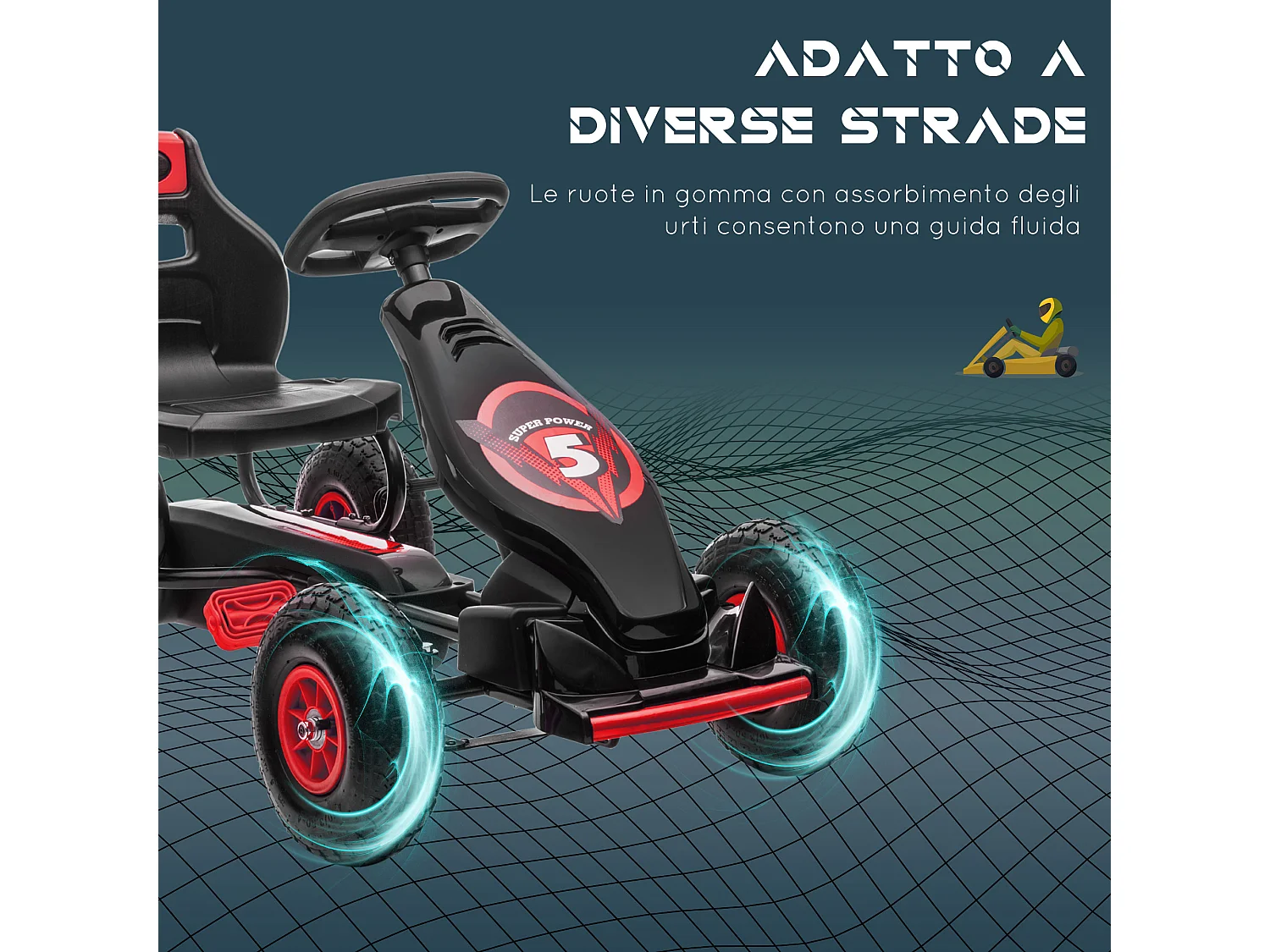 Go kart a pedali bambini 5-12 anni con sedile regolabile rosso