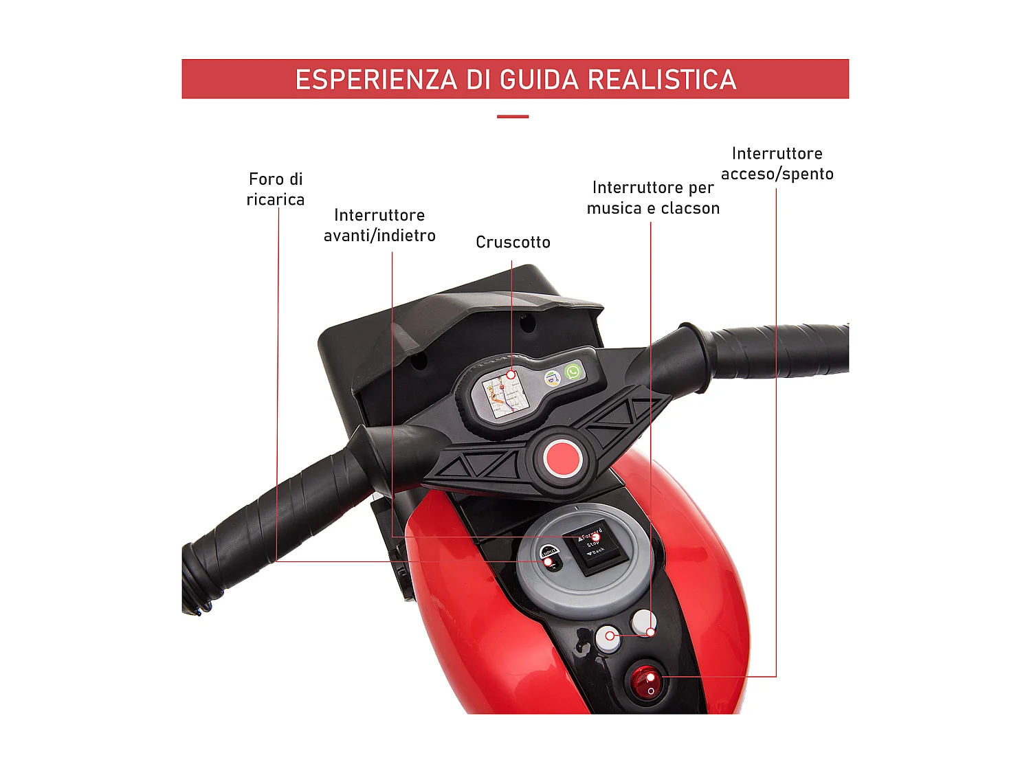 Moto elettrica per bambini 3-5 anni a 3 ruote rosso